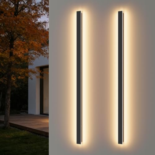 lundwa 2 Pack 56.3inch Long Outdoor LED Wall Lights 45W Black 3000K Warm White Porch Lights Acrylic Waterproof IP65 Exterior Wall Light Fixtures for House Patio Porch Courtyard