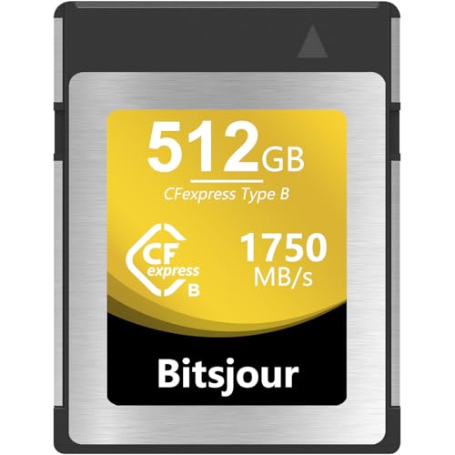 Bitsjour CFexpress Tipo B 512GB, Raw 4K 8K Vídeo y Fotos, Tarjeta de Memoria CF Express Type B para Cámaras DSLR Videocámaras, para Canon EOS R3/R5/R5C, para Nikon Z6/Z7/Z9/D5/D6