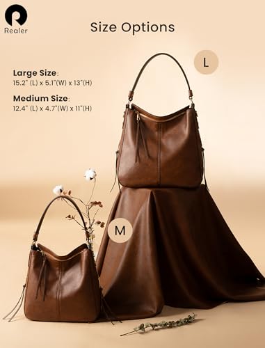 Image of Realer Hobo Crossbody Bags for Women Designer Faux Leather Hobo Handbags Retro Large Size Shoulder Bag Bucket Purse