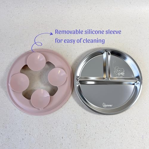 Image of Feeding Set of 4 for Kids | Suction Plate Bowl Spoon Fork Sippy Cup | Stainless Steel | Easy Grip | Self Feeding Set | Dishwasher Safe | 3 Colours (Rosebud)