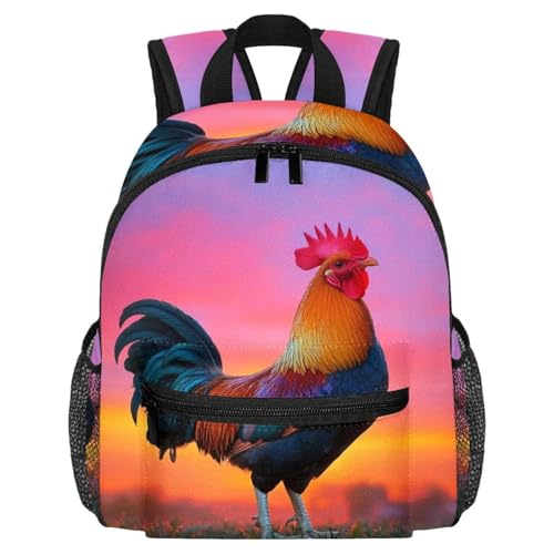 Sac à dos d'école pour enfants motif coq multicolore de 25x10x30 cm