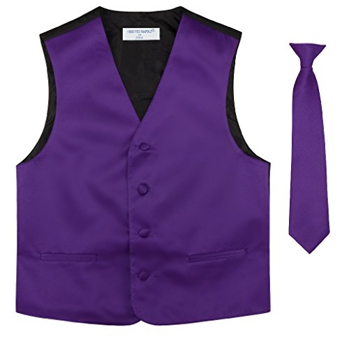 BOY'S Dress Vest & NeckTie Solid PURPLE INDIGO Color Neck Tie Set