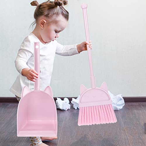 Image of Happyyami Mini Broom with Dustpan Housekeeping Helper Set Kids Cleaning Dustpan Plastic Little Dustpan Broom for Household Sweeping Parts Accessories Pink