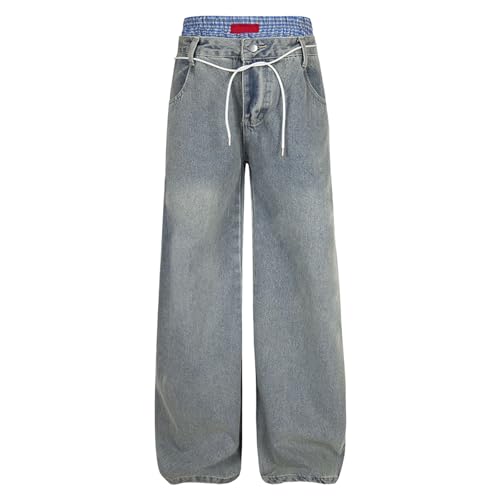 Baggy Jeans Men Washed Double Waisted Sweatpants Men Streetwear for Skater Wide Leg High Waisted Denim Pants