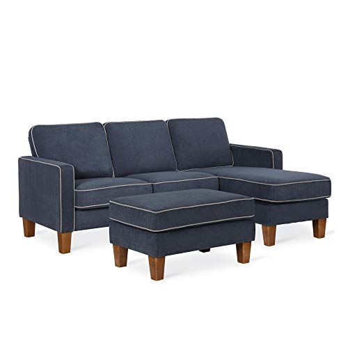 Novogratz Bowen Sectional Sofa With Contrast Welting, Blue #TOP5