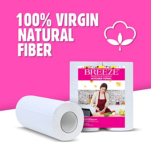 Image of BREEZE BRE027 4 Ply Kitchen Tissue Paper Roll Multipurpose Use Towel Made of Natural Fibers Highly Absorbent & Extra Soft (Pack of 2, 75 Pulls Per Roll)