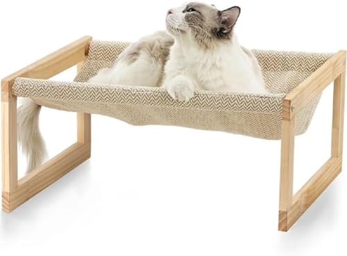 Vilom 猫ベッド 木製猫ハンモック 小型犬用ベッド 屋外家具風デザイン 安定構造 丸洗い可能 耐久性 おしゃれ 取り外し簡単 組立簡単 オールシーズン対応 ペットベッド 猫ハウス