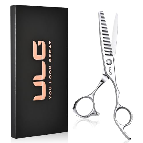 Image of ULG Professional Hair Thinning Scissors & Shears, 6.5 inch 440C Japanese Stainless Steel Barber Scissors, Hand-Honed Razor Sharp Blades & Ergonomic Offset Handle for Salon & Home Use