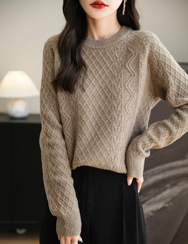 Women's 100% Merino Wool Sweater 2025 Fall Winter Casual Crew Neck Warm Long Sleeve Cable Knit Pullover Sweater3
