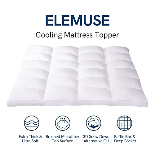 Elemuse King Cooling Mattress Topper For Back Pain, Extra Thick Mattress Pad Cover, Plush Soft Pillowtop With Elastic Deep Pocket, Overfilled Down Alternative Filling #TOP1