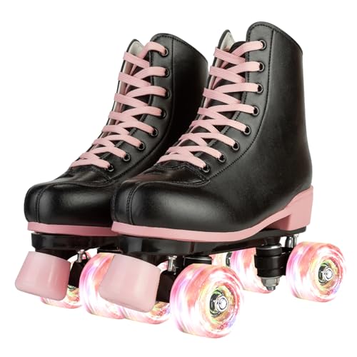 Jessie Women Roller Skates with Light Up Wheels Stylish Black Quad Skates