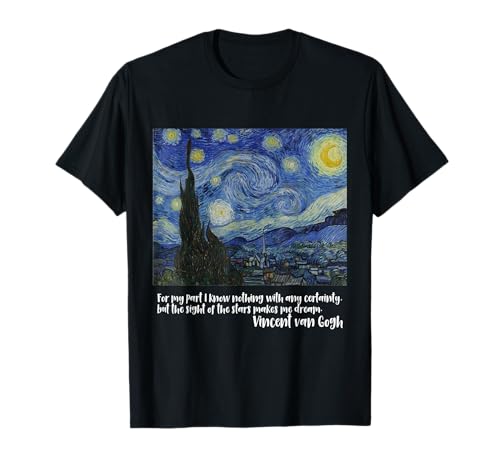 Great Paintings Designs Camiseta Noche Estrellada de Vincent van Gogh | Pintura Famosa Camiseta Hombre, Mujer, Unisex niños Manga Corta Black M