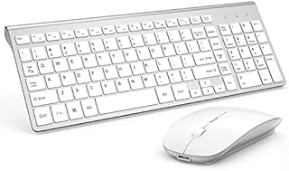 Wireless Keyboard and Mouse Combo, Gamcatz Ultra Thin Full Size Keyboard with Number Pad and Rechargeable Slient Click Mouse for Mac iMac MacBook Air PC Laptop Tablet Computer Windows-Silver White
