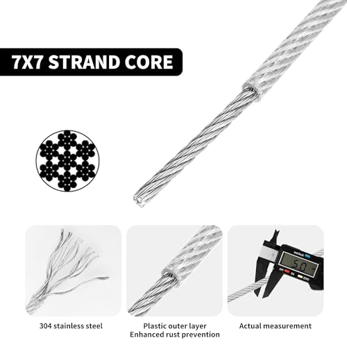 Kit de cable de alambre resistente de 10m y 5mm con 10 abrazaderas 3