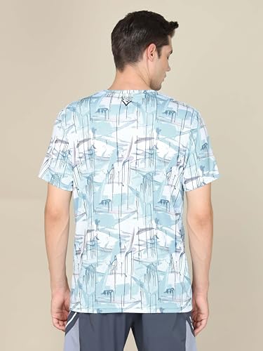 Image of TECHNOSPORT Men's Polyester Slim Fit All Over Print Crew Neck Half Sleeve T-Shirt with Technocool+,SPF50+ and Quick Dry