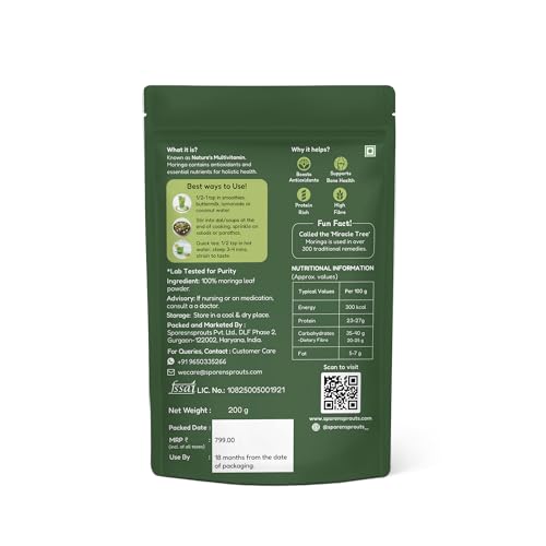 Image of Organic Moringa Powder - 200g, Essential Nutrition Superfood, Helps Naturally Boost Energy Levels, Improves Stamina & Vitality, Rich In Vitamins & Minerals