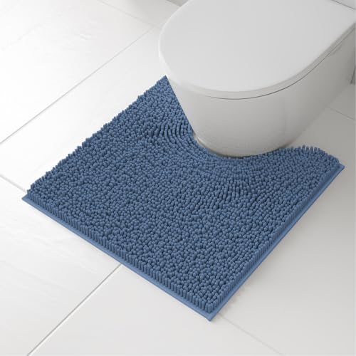 RUN HELIX Blue Bathroom Rugs Sets 4 Piece with Toilet Lid Cover, Non Slip Bathroom Mats Extra Soft Chenille Bath Rugs Absorbent Shaggy Rugs Perfect Plush Mats U-Shaped Toilet Rug Bathroom Se