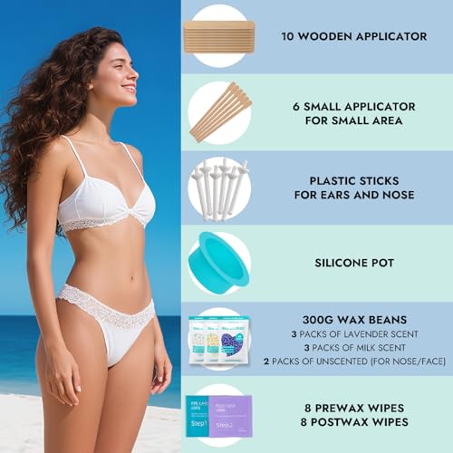 Image of Digital Waxing Kit for Women & Men - 8 Packs Lavender & Milk Hard Wax Beans with Fast-Melting Silicone and Pre /Post Care Wipes - A