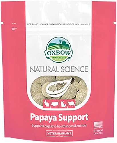 Oxbow Soporte de papaya, suplemento digestivo de alta fibra para conejo y cobaya, fabricado con heno Timothy, incluye papaya, piña, papaína y