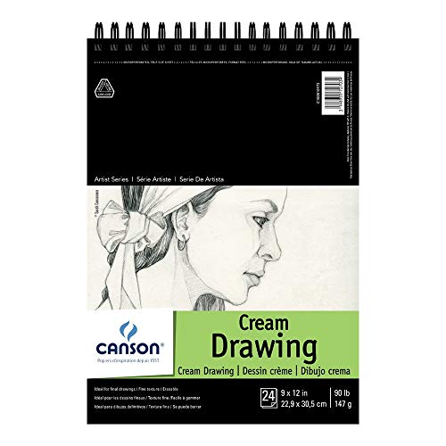 Bloc dessin Canson 1557 crème 9x12 reliure spirale haute de 50 feuilles pour croquis