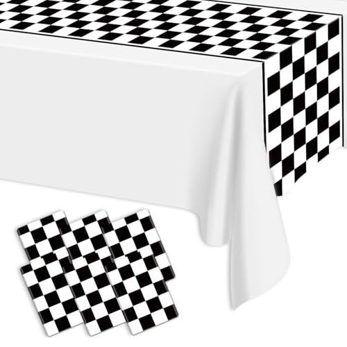 Lot De 6 Chemins De Table Jetables en Plastique Noir À Carreaux pour Fête d'anniversaire, Fête...