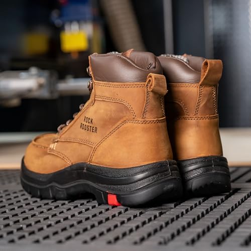 ROCKROOSTER Steel Toe Work Boots for Men, 6 Inch Wide Lace up ASTM F2413-18 EH Durable Moc Toe Work Boot(AK370)2