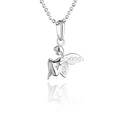 Collar de ángel de plata 925 con cadena de bolas ajustable para mujer