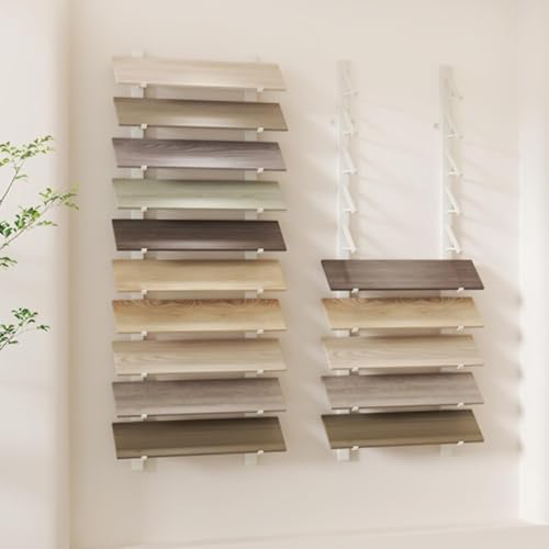 Large Wall-Mounted Sample Rack,Floor Tile Display Stand, 10 Tier Metal Floor Tile Sample Storage Rack for Retail Stores, Wooden Floor Sample Holder, Heavy Duty Floating Shelf(White,55.12x10in)