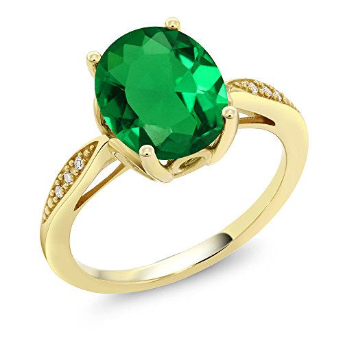 Gem Stone King 2-3 Cttw 14K Yellow Gold 10X8MM Oval Gemstone Birthstone and White Diamond Engagement Ring For Women | Wedding Anniversary Promise Gold Ring | Size 5,6,7,8,9