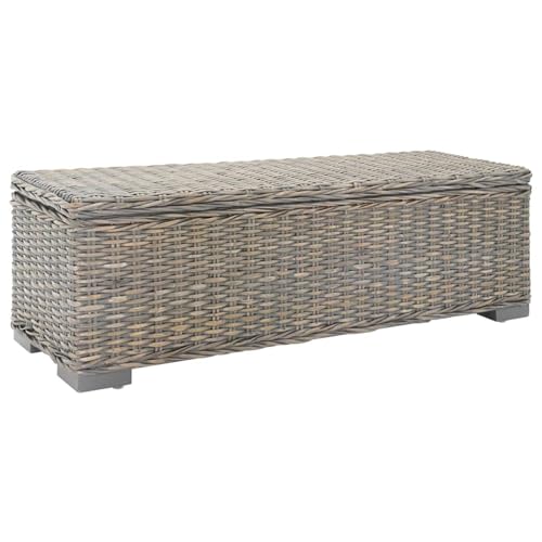 Tidyard Truhe Grau 110 cm Natur Kubu Rattan & Massivholz Mahagoni,...