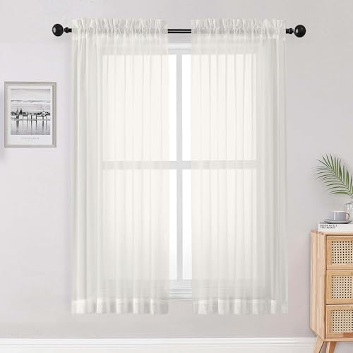 Image of OWENIE Ivory Sheer Curtains 68 Inch Length 2 Panels Set for Bedroom Living Room, Light Filtering Voile Sheer Curtains, Airy Rod Pocket Farmhouse Curtain, Ivory, Each 42Wx68L inch