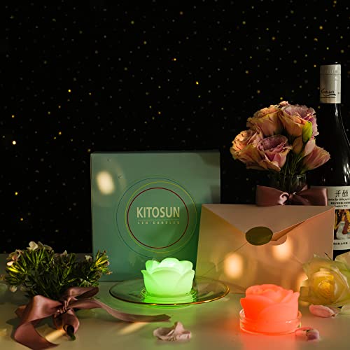 Image of KITOSUN Flameless Floating LED Candles Lights - 3inch Battery Operated Water Activated Flicker LED Tealights for Wedding Centerpieces Vase Pool Decor Natural Wax,150+Hrs (24Pcs Roses, Multi-Colored)