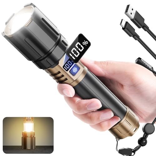 Torches LED Super Bright 500000 High Lumen, Rechargeable Torch with Camping Light, Zoomable, 8 Modes, 6800mAh Long Battery Life, Waterproof Powerful Tactical Torch for Camping, Emergency, Dog Walking