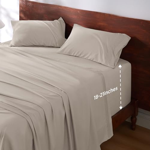 Image of Bedsure Deep Pocket Twin Sheets Set - Fits Mattresses Up to 21 Inches Thick -3 Piece GentleSoft Bed Sheets, Moisture Wicking, Soft & Cooling Bedsheet & Pillowcases, Easy & Secure Fit, Linen