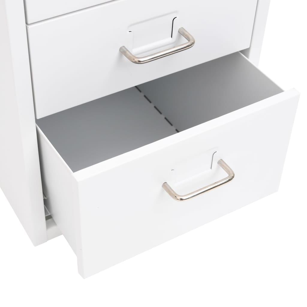 Hängeregistraturschrank aus Stahl mit 6 Schubladen in Weiß, 28 cm Breite für die Büroorganisation, Büro Aktenschrank mit Rollen und Metallkonstruktion