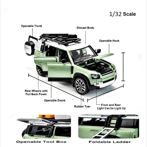 Image of Diecast Metal Defender SUV Toy Car, 1:32 Scale Alloy Model, Openable Doors, Pull Back Action, Kids Gift & Collectible