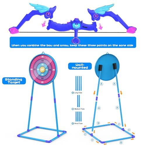 Image of Kids Bow and Arrow Toy, Angel Light Up Archery Set W / 10 Suction Cup Arrows, Targets & Quiver, Outdoor /Indoor Games for Kids Ages 4-7 8-12, Birthday Gifts for 4 5 6 7 8 9 10 11 12 Year Old Boys Girls