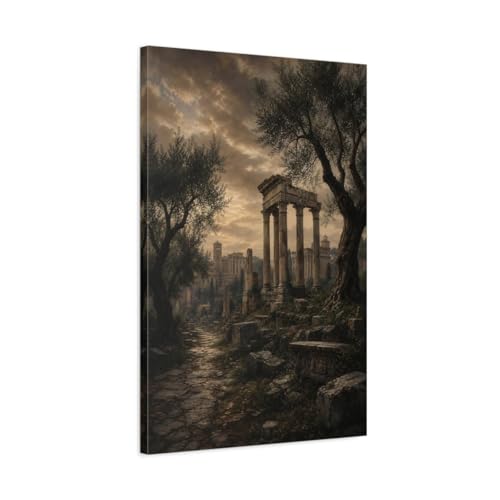 Tableau salon au-dessus du canapé paysage romain bronze noirci toile verticale 3 cm