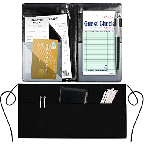 GREEN LIFESTYLE Server Booklet and Apron Combo - 8x5 inch Server Booklet with Zipper Pouch and Pen Holder with Waists Apron Set Cover