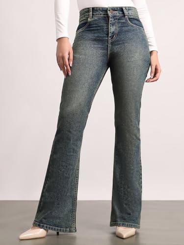 Image of Urbano Fashion Women's Mid Rise Bootcut Washed Jeans Stretchable