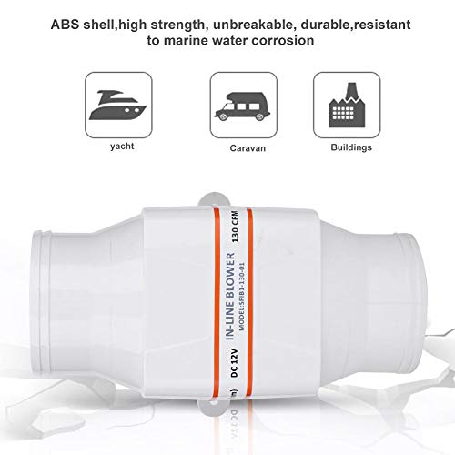 Inline Luftventilator, 75 mm, 12 V, 130 CFM leise, Marine-Lüfter in Linie 3 Zoll, Gebläse für Yacht Caravan