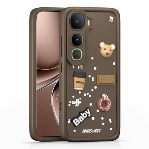 Image of Bintage Ball Bear| Donut| Milk Cake| Baby| Coffee Rubber Case Camera Protection Back Cover Compatible for Vivo Y400 5G - Brown