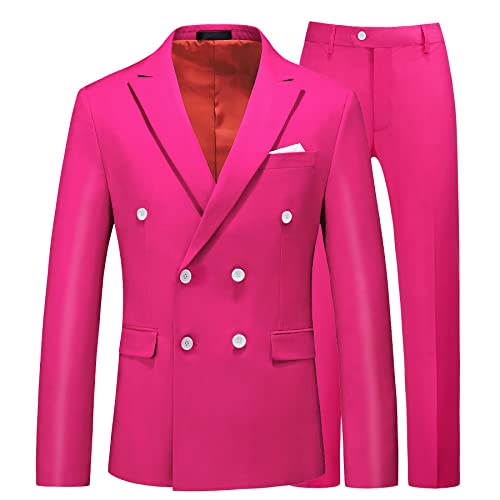 UNINUKOO Mens Suits 2 Piece Double Breasted Tuxedo Suit Slim Fit Wedding Party Dress Formal Suits for Men