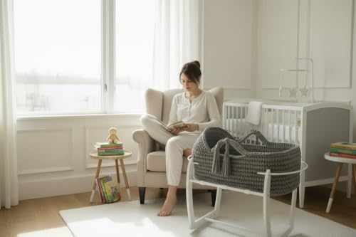Generisch CHILDSMOOD Babybett, Babywiege Moseskorb Beistellbett Set | Handgefertigt, inklusive Matratze und Gestell