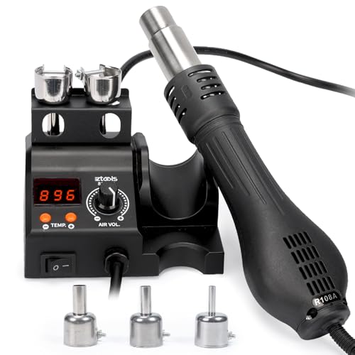 EZTOOLS 8858-V Compact Entry-Level Hot Air Rework Station Iron Kit with Integrated Design, 3 Hot Air Nozzles, PID Temp Control, Adjustable Temp & Air Volume, °C/°F Conversion, Auto Stand-by Mode