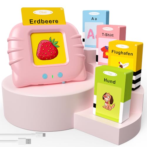 GUYUCOM Hand-Auge-Koordination, Lernspielzeug für Kinder ab 1-6 Jahr, 112 Blätter Lernkarteikarten 224 Wörter hörbar, Vorschule Geschenk Spielzeug für Mädchen Jungen (Rosa)