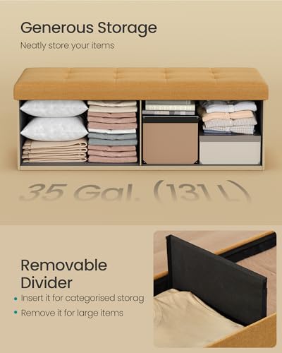Image of SONGMICS Mazie Collection - Storage Ottoman Bench, 43 Inches Folding Foot Rest Stool, End of Bed Bench, Easy Assembly, for Living Room, Bedroom, Entryway, Ginger ULSF077K04