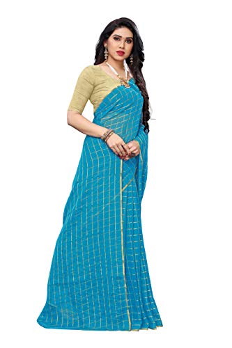 Image of AKHILAM Women's Chanderi Linen Saree with Blouse Piece