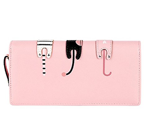 Women's Wallet Cute Cat Wallet Coin Purse Bifold Long Purse with Zipper Pink2