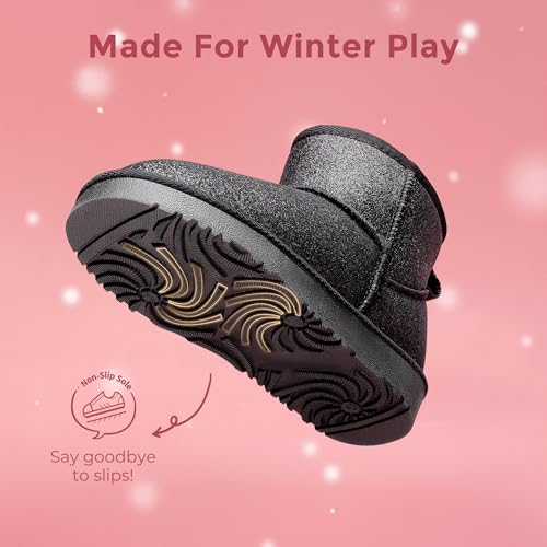 DREAM PAIRS Girls Boys Boots Kids Winter Ankle Faux Fur Lined Snow Shoes FuzzyClassic Kid's Low Boot for Toddler/Little Kid/Big Kid3